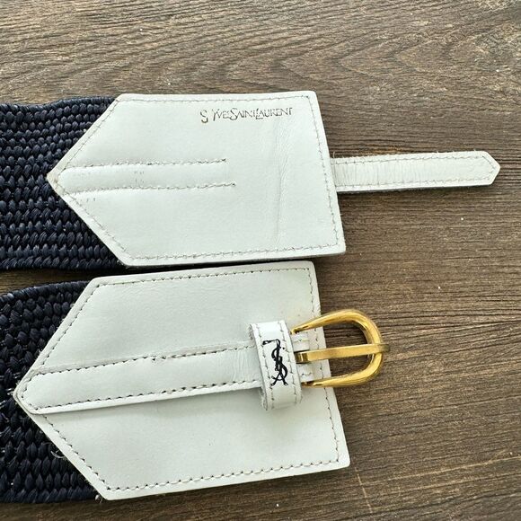 Vintage YSL Yves St. Lauren Blue And White Rattan Belt Large main image 4